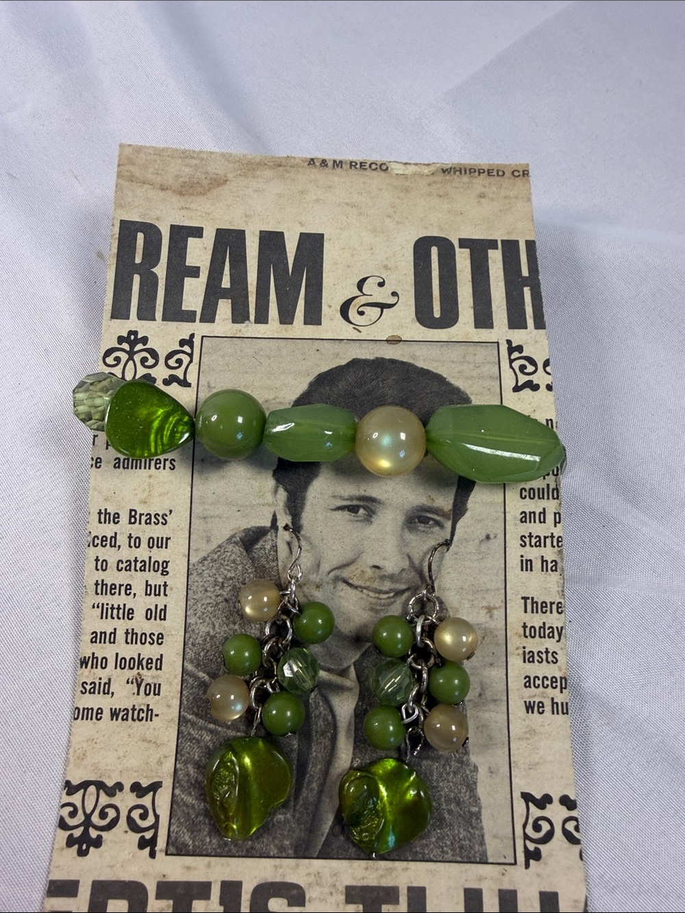 Green Beaded Dangle Earrings and bracelet handmade beaded